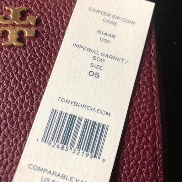 NWT Tory Burch Carter Zip Coin Case Imp Garnet - Picture 5 of 7